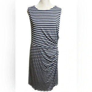 Gibson blue/white stripes side ruched dress medium